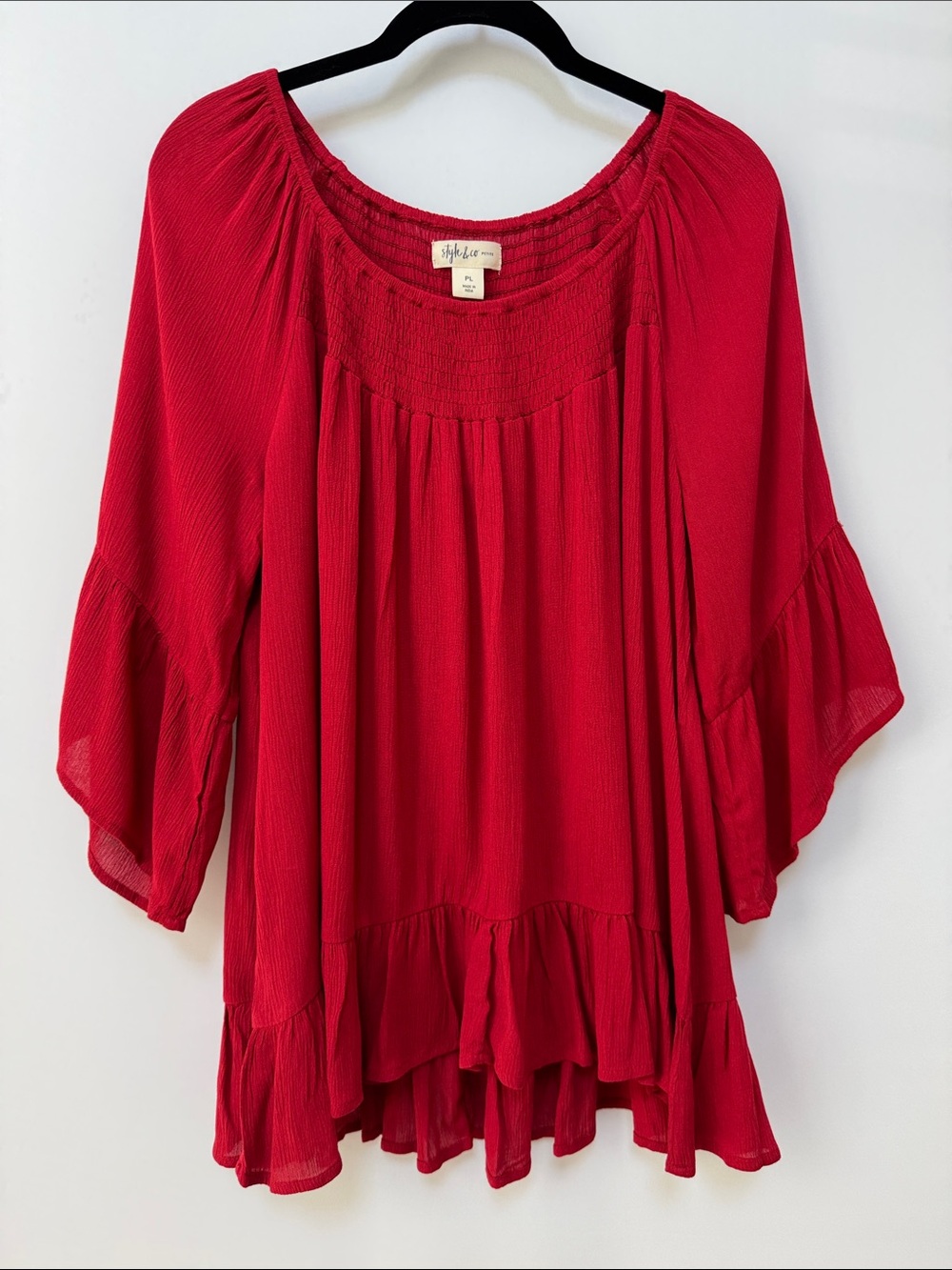 Style & Co Red Flutter Sleeve Blouse